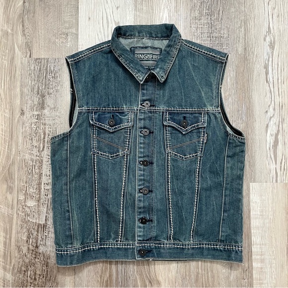 Ring of Fire Los Angeles Big Stitch Denim Vest Size Large - Picture 1 of 6